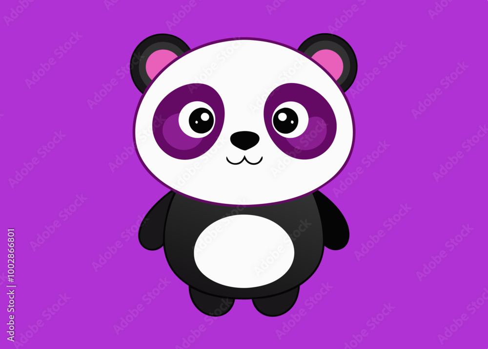 Naklejka premium Cartoon Panda a on a purple background