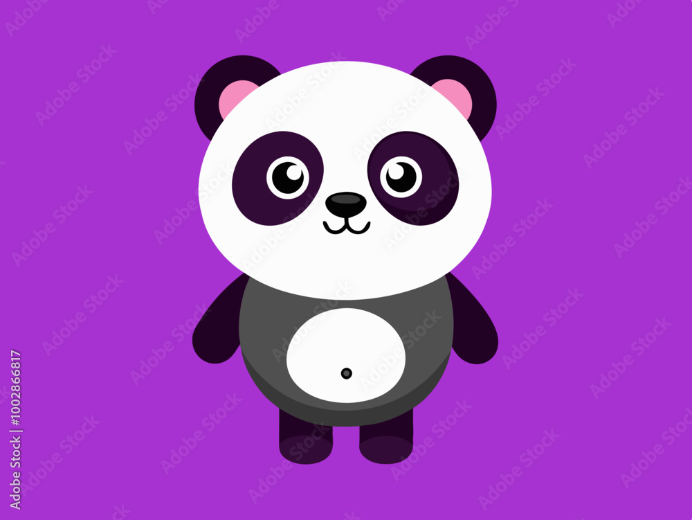 Naklejka premium Cartoon Panda a on a purple background