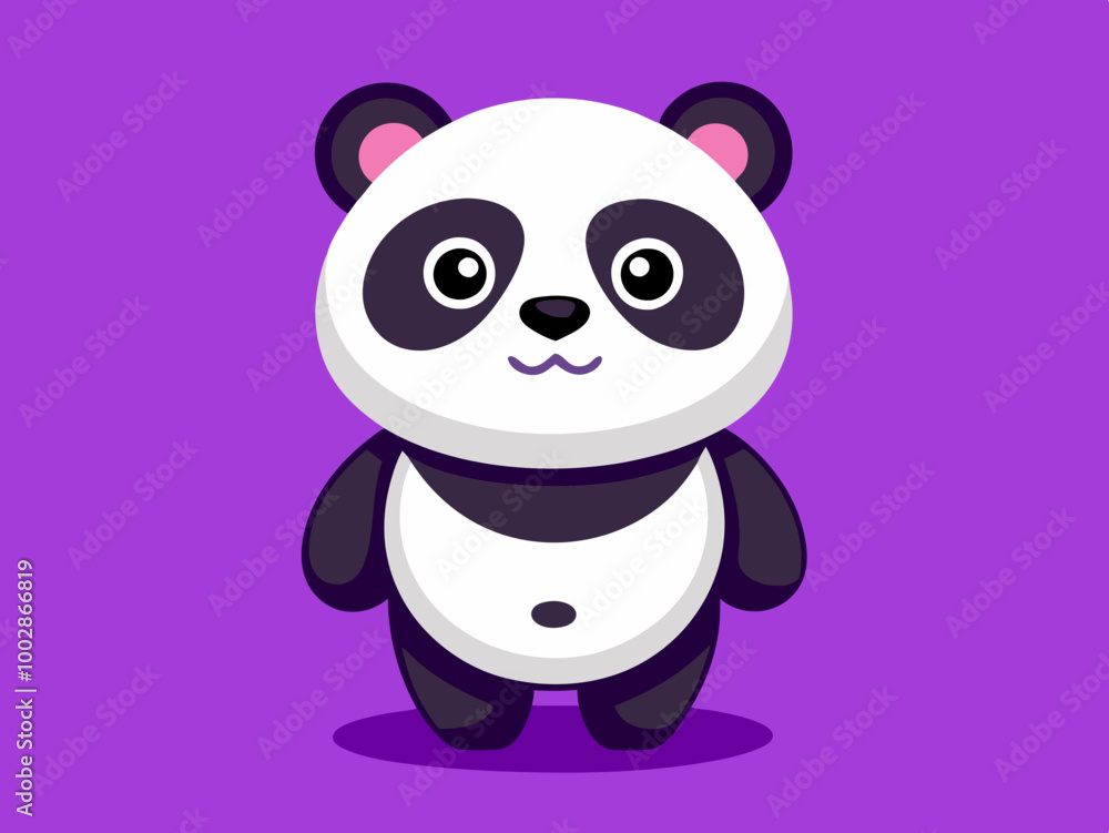 Naklejka premium Cartoon Panda a on a purple background