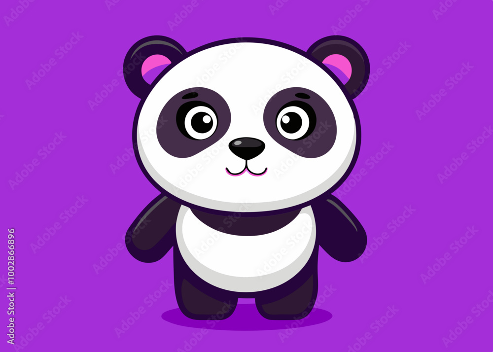 Naklejka premium Cartoon Panda a on a purple background