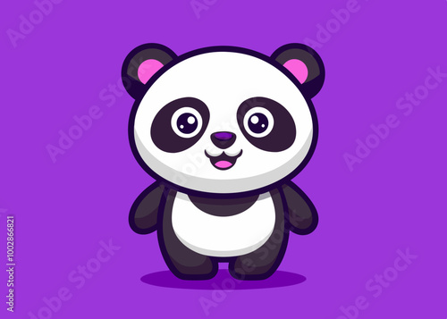Cartoon Panda a on a purple background
