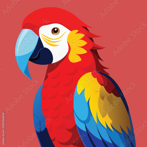 blue and yellow macaw ara A scarlet macaw perched against a simple background, its red, blue, and yellow feathers standing out vividly vector animal illustration of A scarlet macaw preening its feathe