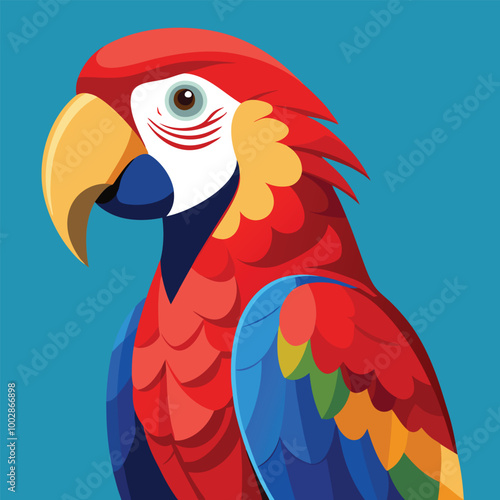 blue and yellow macaw ara A scarlet macaw perched against a simple background, its red, blue, and yellow feathers standing out vividly vector animal illustration of A scarlet macaw preening its feathe