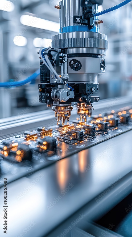 Automated machinery in modern factory setting Automated machinery in modern factory setting