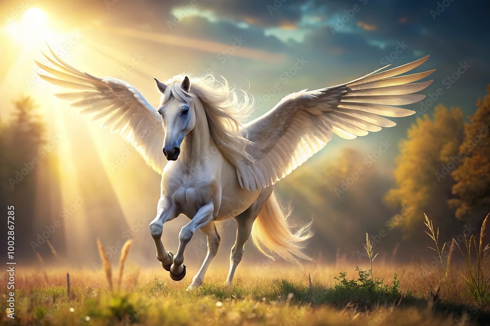 A majestic pegasus pony with stunning lights background A majestic pegasus pony with stunning lights background