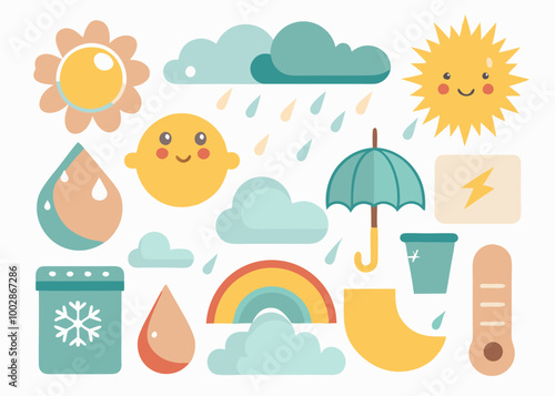 Сartoon set of weather elements