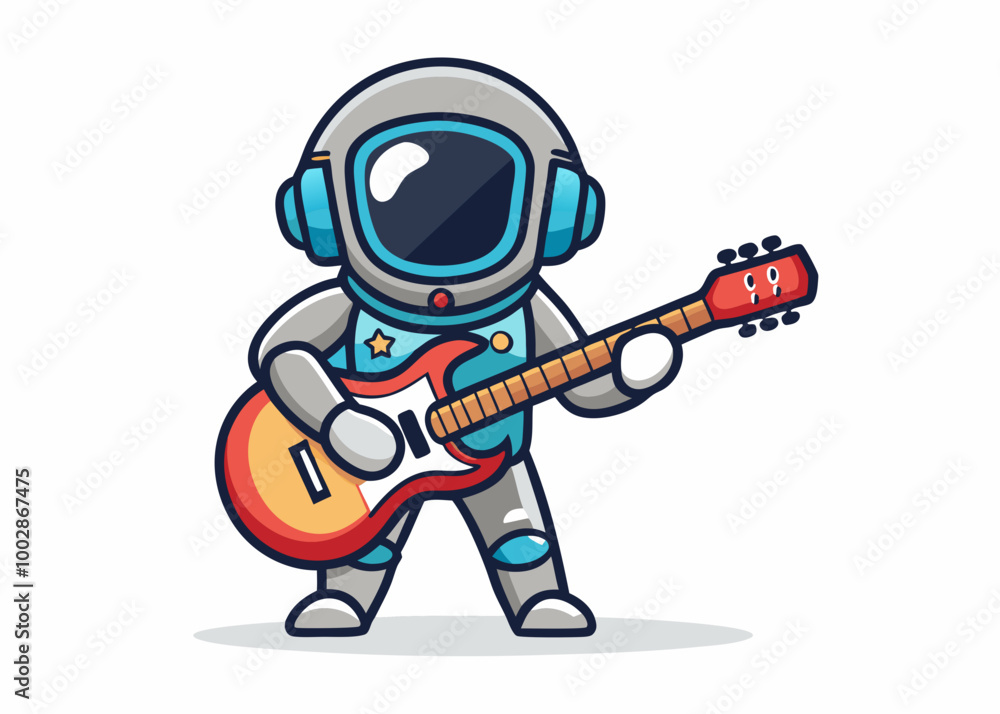 Cartoon astronaut with guitar isolated on a white background Cartoon astronaut with guitar isolated on a white background