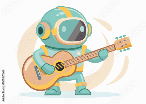 Cartoon astronaut with guitar isolated on a white background