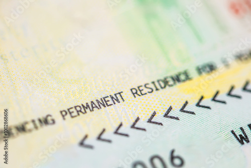 Close-up of a Permanent Residence Visa, Highlighting Immigration, Identity, and Legal Residency in Contemporary Society