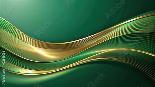 A minimalist abstract background featuring waves and curves of green and gold