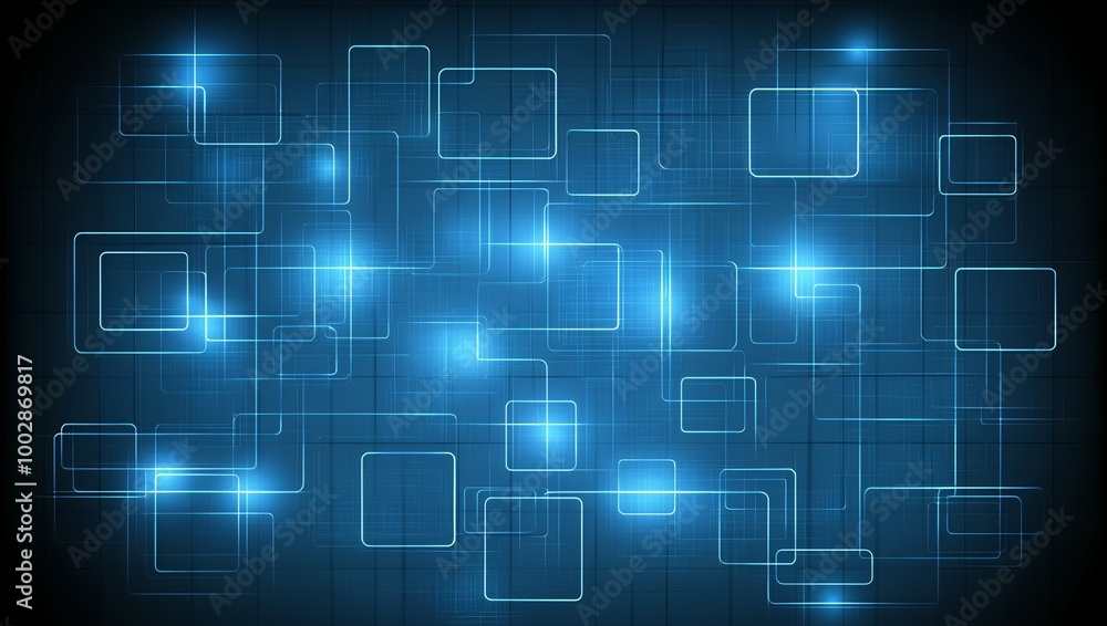 Abstract blue tech background with glowing squares Abstract blue tech background with glowing squares