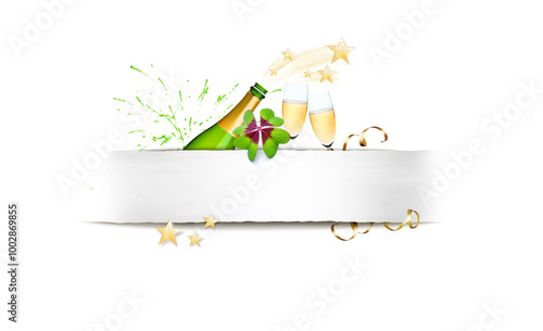 Neujahrskarte mit Banner und Neujahrsgruß 2025