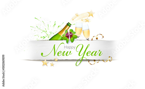 Neujahskarte mit Banner und Neujahrsgruß 2025