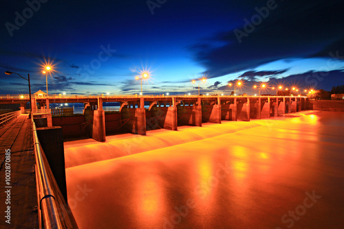 The Chao Phraya Dam is a barrage dam in Sapphaya district, Chai Nat province, Thailand  photo