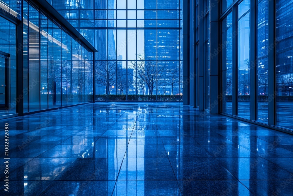 office area and empty square,shanghai,china,blue toned, Generative AI office area and empty square,shanghai,china,blue toned, Generative AI