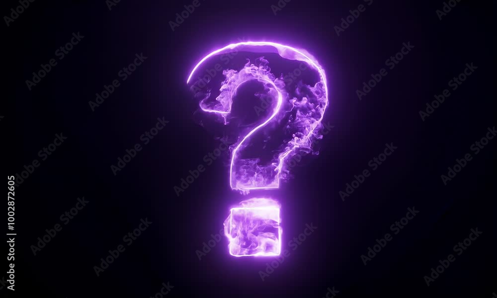 A glowing purple question mark formed from smoke on a transparent background. A glowing purple question mark formed from smoke on a transparent background.