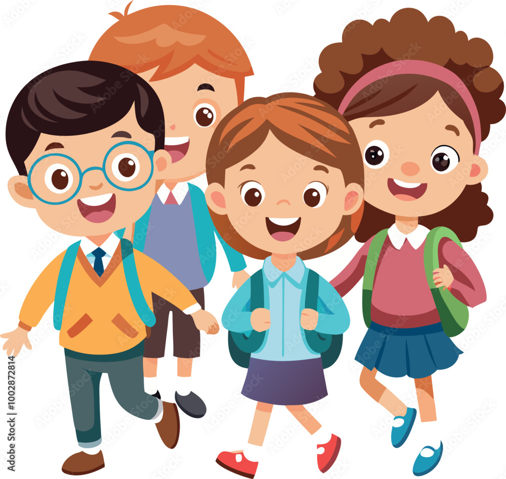 Group of happy students walking to school together Group of happy students walking to school together
