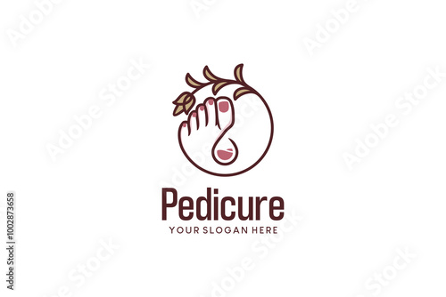 Women's feet logo design with natural plants, pedicure logo or foot nail polish treatment