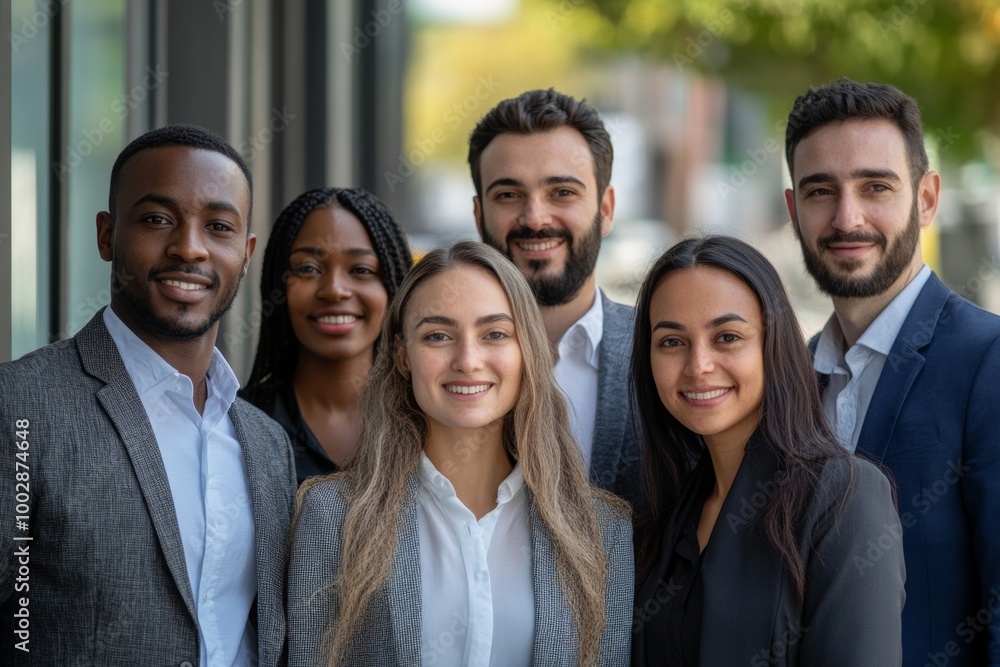 Team of multi-ethnic professionals smiling posing with confidence. Young and mature colleagues looking at camera cheerful expression. Group of office workers outside a startup business, Generative AI Team of multi-ethnic professionals smiling posing with confidence. Young and mature colleagues looking at camera cheerful expression. Group of office workers outside a startup business, Generative AI