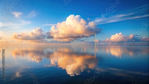 A square-framed long shot of a cloud reflection in the sky on sea water in autumn