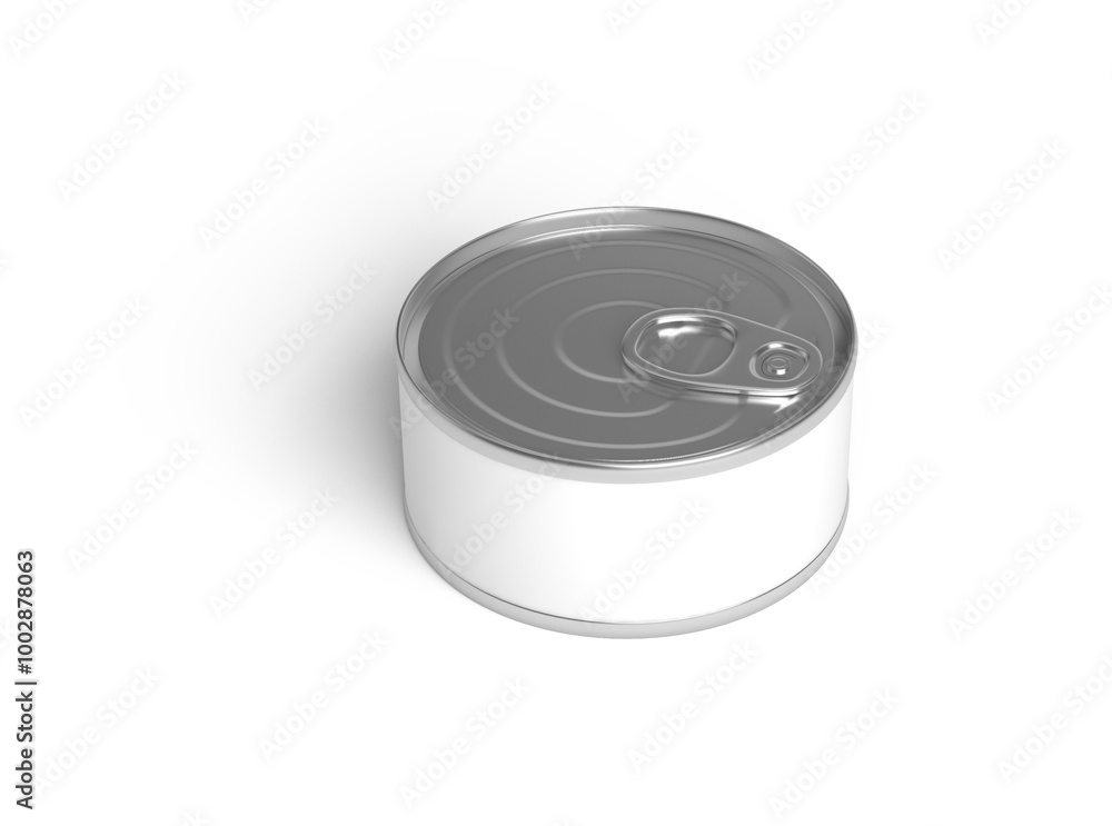 food tin Can with blank white label isolated on white, Tin can, fish or pet food mockup with pull ring, open key, Aluminium preserve canister. 3d illustration, 3d rendering food tin Can with blank white label isolated on white, Tin can, fish or pet food mockup with pull ring, open key, Aluminium preserve canister. 3d illustration, 3d rendering