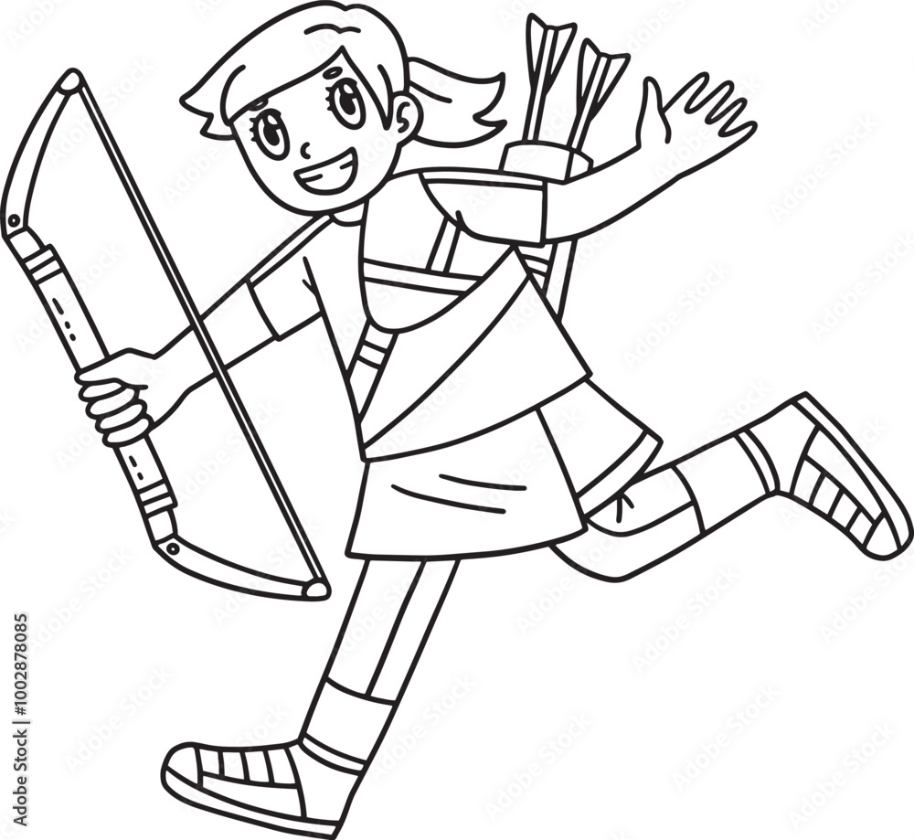 Archery Female Archer with Bow and Arrow Isolated Archery Female Archer with Bow and Arrow Isolated