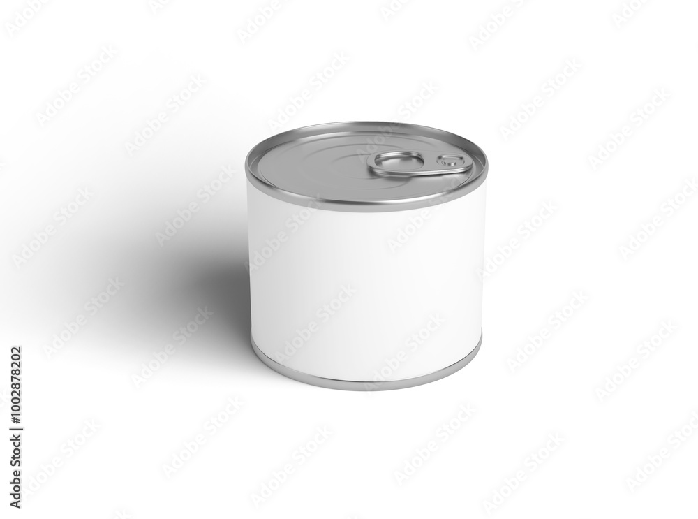 food tin Can with blank white label isolated on white, Tin can, fish or pet food mockup with pull ring, open key, Aluminium preserve canister. 3d illustration, 3d rendering food tin Can with blank white label isolated on white, Tin can, fish or pet food mockup with pull ring, open key, Aluminium preserve canister. 3d illustration, 3d rendering