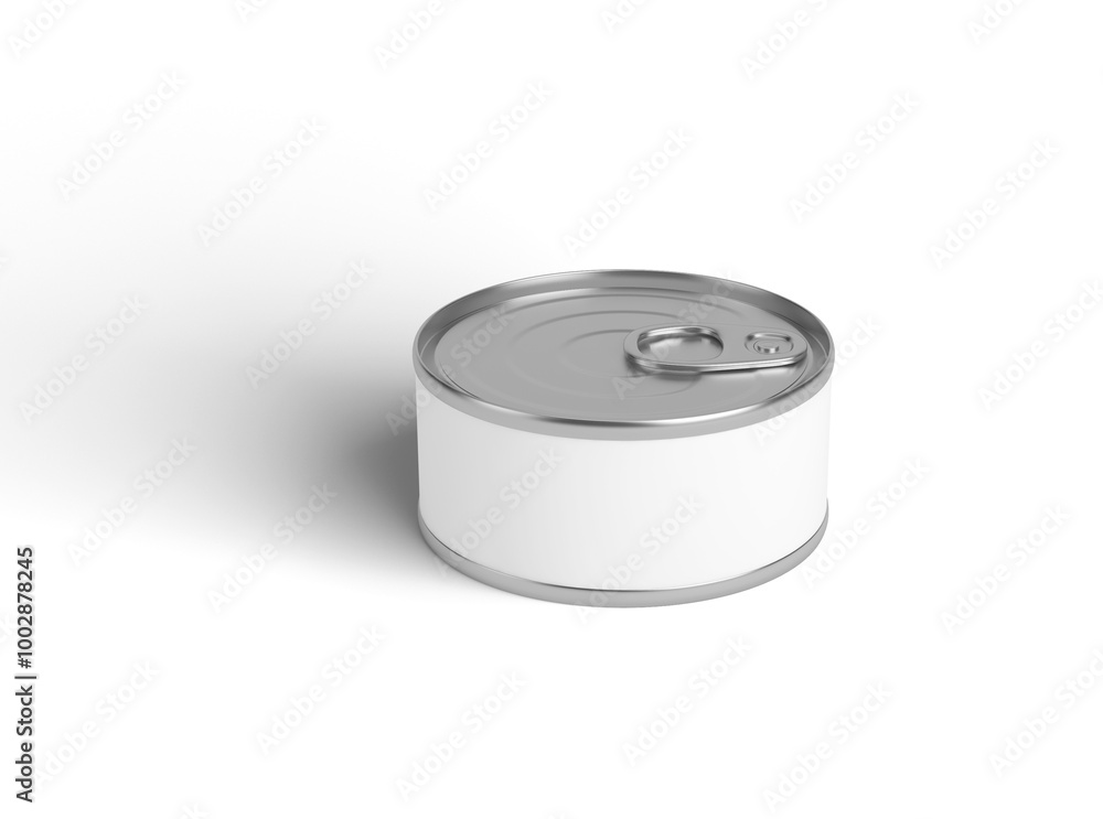 food tin Can with blank white label isolated on white, Tin can, fish or pet food mockup with pull ring, open key, Aluminium preserve canister. 3d illustration, 3d rendering food tin Can with blank white label isolated on white, Tin can, fish or pet food mockup with pull ring, open key, Aluminium preserve canister. 3d illustration, 3d rendering