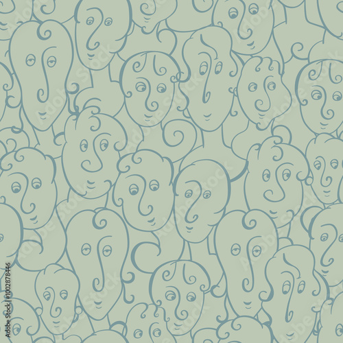 Seamless background with funny faces of anthropomorphic creatures. Humorous characters with different emotions