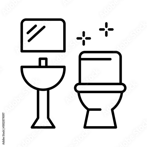 clean toilet icon, shine surface wc bowl, hygiene bathroom concept, keep toilette sanitary, thin line symbol on white background