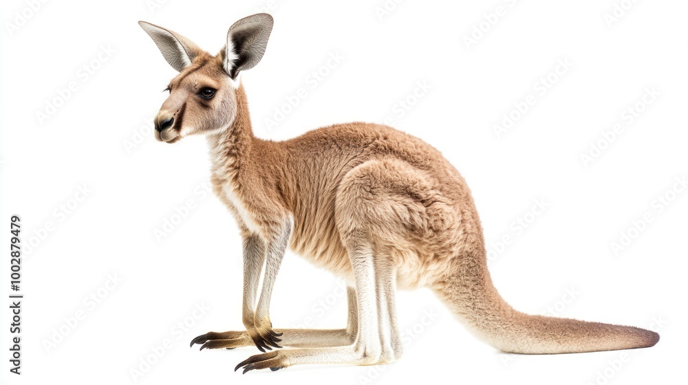 Fototapeta premium A kangaroo standing on a white background, showcasing its unique features and posture.
