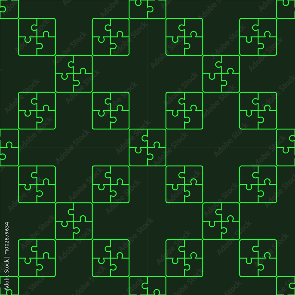 Four Connected Jigsaw Puzzle Pieces vector linear seamless pattern Four Connected Jigsaw Puzzle Pieces vector linear seamless pattern