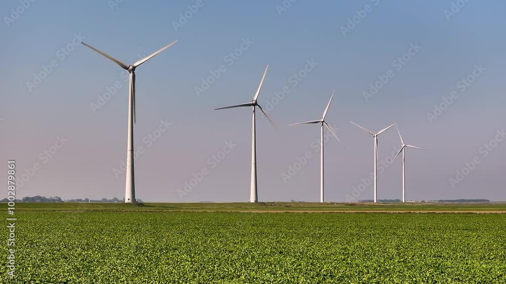 Windmills with potato field ready to be harvested Windmills with potato field ready to be harvested