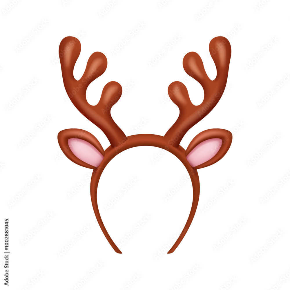 Obraz premium Funny Christmas antlers of deer animal, isolated Santa Claus wear accessory 3D icon. Vector New Year and carnival holiday horns, hoop holiday costume element, winter decoration