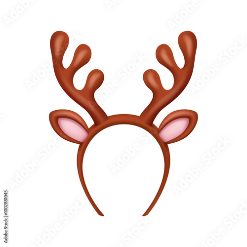 Funny Christmas antlers of deer animal, isolated Santa Claus wear accessory 3D icon. Vector New Year and carnival holiday horns, hoop holiday costume element, winter decoration