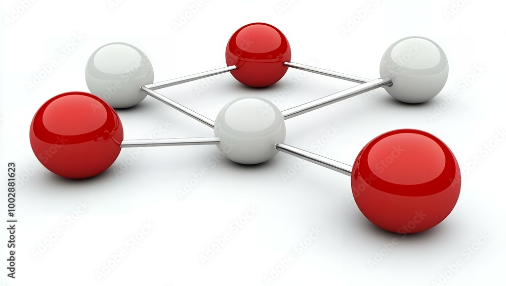 Fototapeta premium Abstract network of red and white spheres