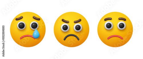 Faces for social media, isolated sad and angry expressing emotions. Vector sadness and crying feeling, stressed and furious personages balls. Communication in internet and messengers