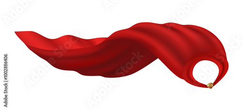 Mantle of superhero, red cape fantasy accessory cloak waving in wind. Vector magic satin cloth, superpower apparel icon. Vector hero costume, flowing and flying carnival vampire cloth