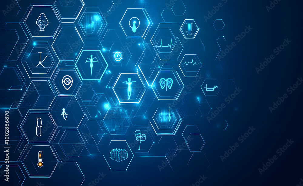 Futuristic Healthcare Interface with Medical Icons and Digital Network Futuristic Healthcare Interface with Medical Icons and Digital Network