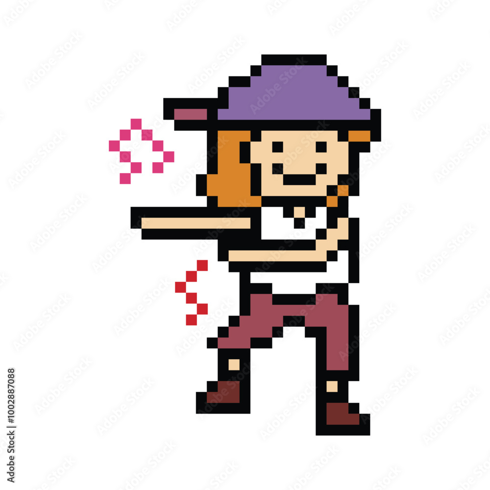 Fototapeta premium Cute cartoon pixel character cute woman exercises training dance lifestyle music decoration life style 8 bit female girl dance with music game fitness isolated PNG vector.