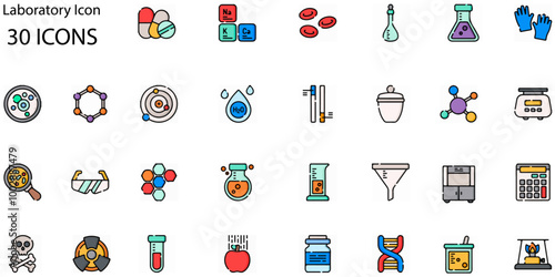 Set of Laboratory icons. Line art style icons bundle. vector illustration