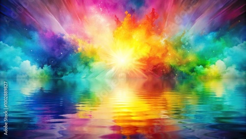 Abstract and colorful watercolor background with reflections