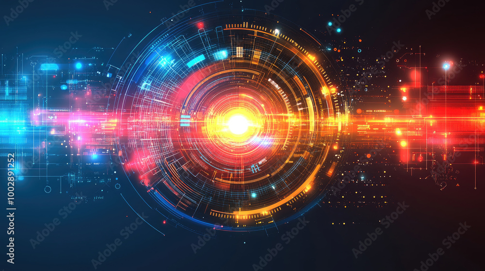 Fototapeta premium A radiant burst of light emanates from the center, surrounded by swirling patterns of color, conveying a sense of energy and movement