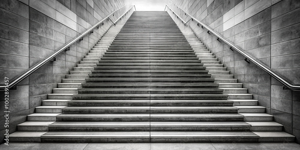 Fototapeta premium abstract architectural background with black and white stairs going down in a symmetrical pattern