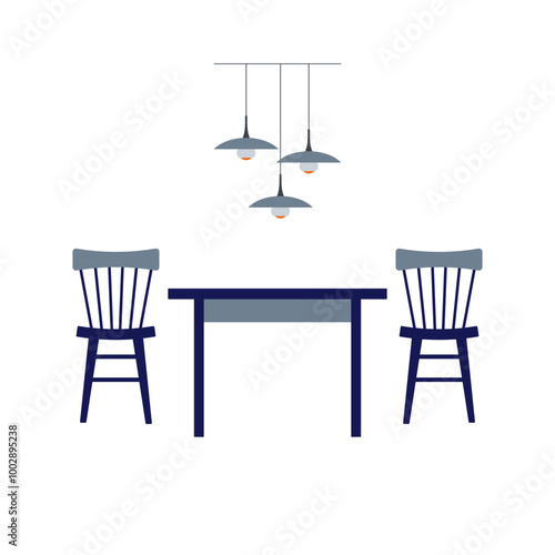 Table and chairs in the dining room. Vector illustration in flat stylle. Color icon