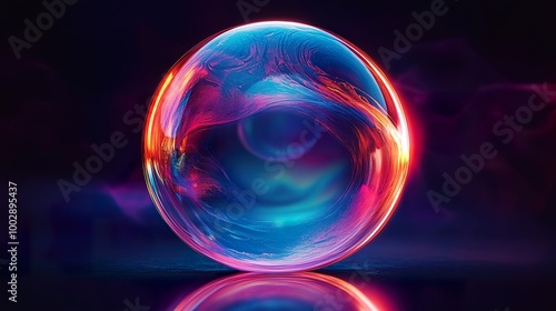 Single Large Soap Bubble with Intricate Surface Reflections and Colors