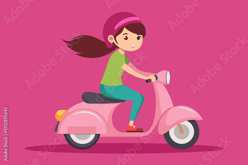 A girl riding a scooter VECTOR ILLUSTRATION