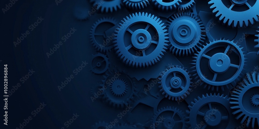Blue gears and cogs on a dark background, a technology banner design for the industrial concept Blue gears and cogs on a dark background, a technology banner design for the industrial concept