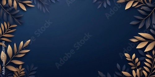 Dark background with golden leaves framing, an elegant and luxurious design