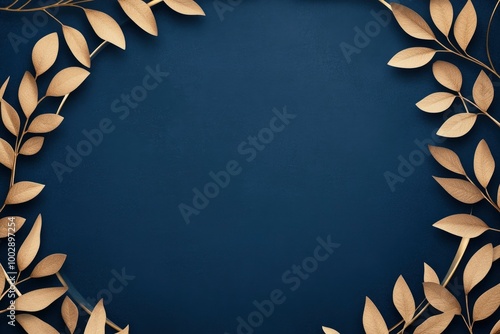 Dark background with golden leaves framing, an elegant and luxurious design
